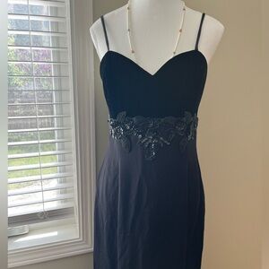 [11/12]VTG Les Robes Galleria Black Strap Maxi Back Slit pencil Dress Sequins